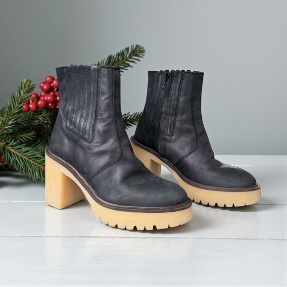 Free People Black Leather James Chelsea Chunky Platform Boots - Picture 9 of 9